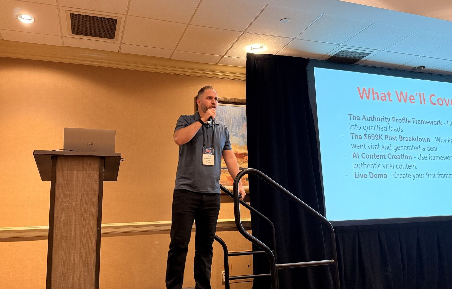 Luke Shankula presenting AI content strategies